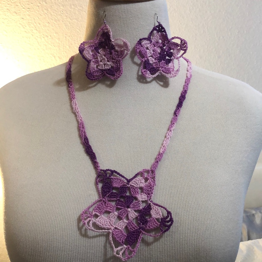 New Crochet Necklace & Earring Set  handmade